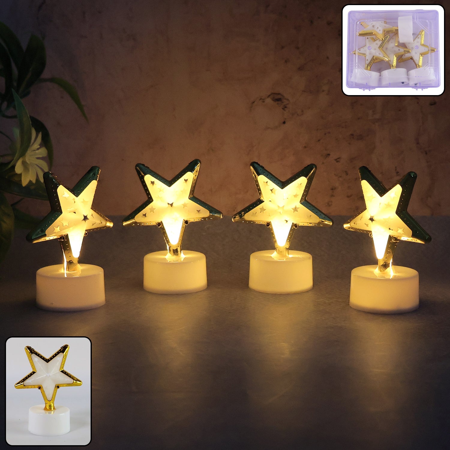 Decorative Star Shaped Flameless LED Candles (4 Pc) Decorative Star Shaped Flameless LED Candles (4 Pc)